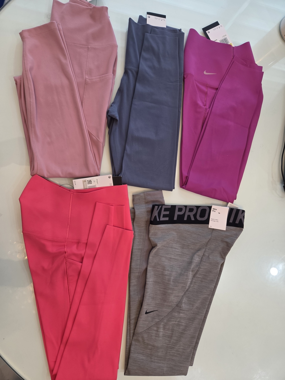 Nike Women Leggings Bundle — Pink, Hot Pink, Fuchsia, Blue, Gray